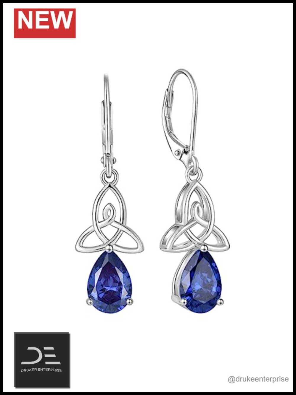 925 Sterling Silver Infinity Celtic Knot Dangle Earrings 18k White Gold Plated